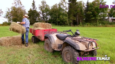 Threesome at the Farm with Two Step-Sisters!