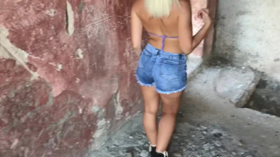 Naughty slut fucks ass on an abandoned construction site