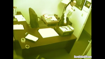 secretary fingering and masturbating pussy at office