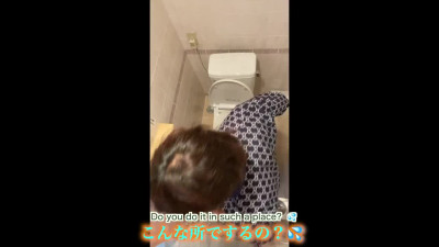 A couple having intense sex in the bathroom during a break