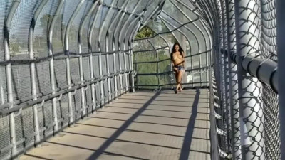 Asian Girl Gets Naked in Front of Highway Overpass