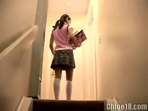 Solo schoolgirl teen plays with her pussy