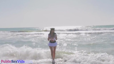 Sailor Latin busty babe publicly fucked on the beach