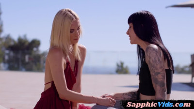 Outdoor lesbian strapon pleasure for tattooed babes