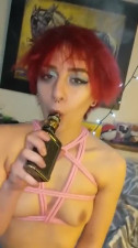 POV petite emo sub is toyed with and throat fucked while vaping and tied up