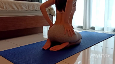 Tiny Asian Having Sexy Yoga Session At Home