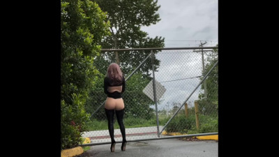 Silicone crossdresser flashing on the roadside