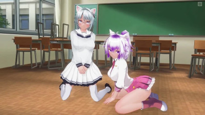 3D HENTAI YURI Neko schoolgirls lick pussies after school