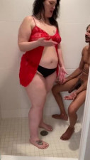 BBW fuck skinny guy with long fat cock in shower ( hardcore pussy pounding )