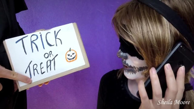 Roommates prank while Im on the phone with my cuckold boyfriend (Halloween edition)