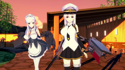 Azur Lane threesome - Belfast x Enterprise - 3D Hentai