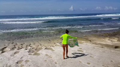 Naked YOGA # Morning Yoga exercises at Ocean Shore