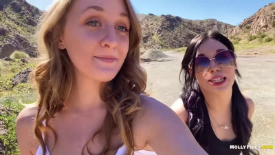 Wild Hiking Threesome FFM - Molly Pills & Anna Bailey - Public Stapon Fun