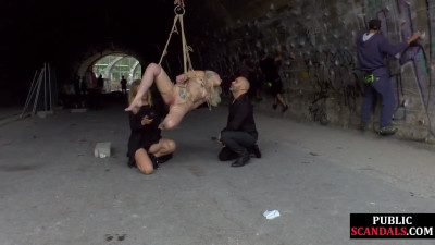 Public spanking of blonde euro babe in ropes getting fucked