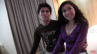 Asian brunette fucking her best friends boyfriend, in front of the camera