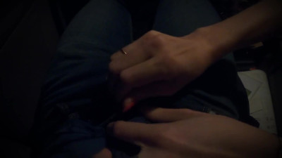 The Blonde Sucked in the Car and got Cum on her Sexy Tongue