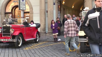 Guy Picks up Redhead old Granny from Street