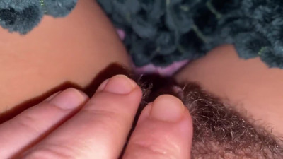 Playing with my Big Hairy Clit Close up