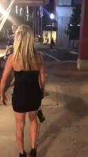 Cute young wife flashes panties in Public