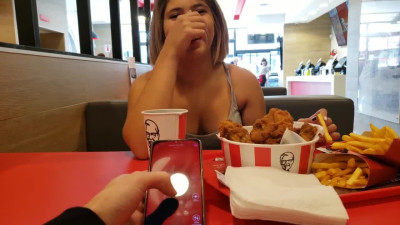 Lush Control in Public KFC and Creampie in the Bathroom