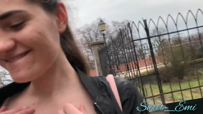 Hot Girls Walk around Budapest and Show Boobs and Pussy in Public Places