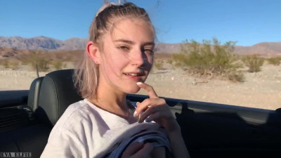 Public Teen Sex in the Convertible Car on a way to Las Vegas - Eva Elfie