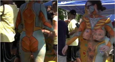 horny tits in body painting