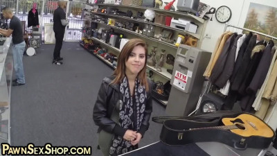 Pawnshop sexy customer enjoys sucking dick for a guitar