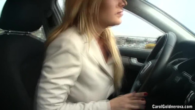 Boobs out while Driving Car