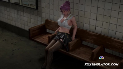 Drunk HENTAI Girl Public Bus Station Sex