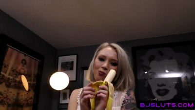 Tattooed BJ POV babe deepthroats cock in blowjob session