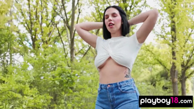 Sexy all natural German beauty Marisa Ehret reveals her big boobs outdoor