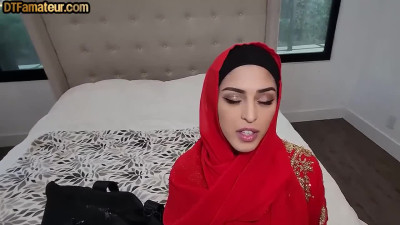 DTF 21yo amateur hijab babe riding lovers cock in POV