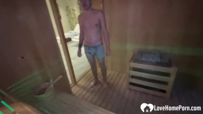 Sucking off a random guy in the sauna