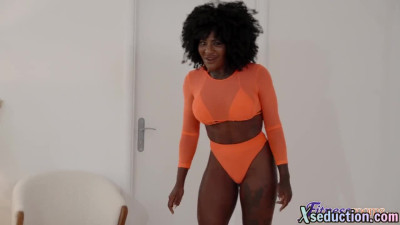 Sensual perv ebony goddess doggystyled after meditation