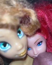 Ginger and Redhead Barbie doll facial cumshot