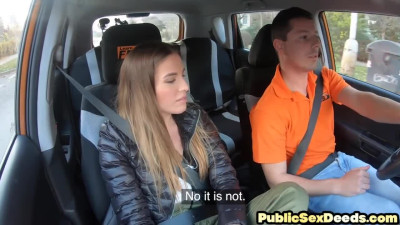 Driving student deepthroating instructor be4 pussyfuck