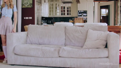 Oliva Sparkle and Freya Mayer on a grey coloured sofa in several lesbian scenes