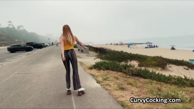 Riding big tit rollerblading chick after picking her up