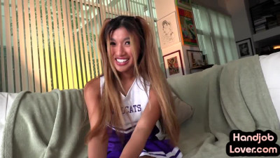 Asian cheerleader of 21yo gives awesome POV HJ to BF