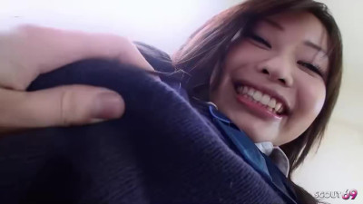 Hairy Japanese Teen seduce to uncensored JAV POV Creampie Fuck by Old Guy