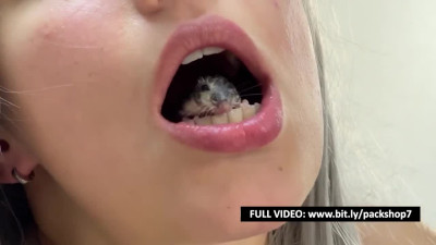 Woman devours her friends hamster - Giantess Vore