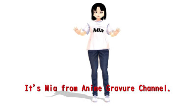 【Mia】 Anime girl tried to hide her body with a tray, but it was impossible.