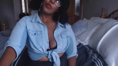 Thick black MILF sucks and rides dildo gently