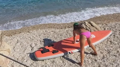 Nude Beach Yoga - Wild Solo Babe Bares All