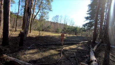 Naked Teen Walks in Spring Forest