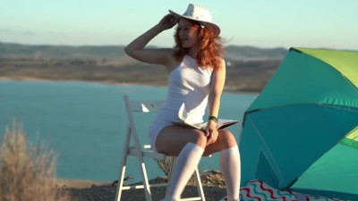 Redhead Girl in White Panties Masturbate on a Hill 720p