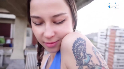 Outdoor Blewjob on a rooftop, eighteen y/o ultra-cutie deepthroats rod - HD XXX!