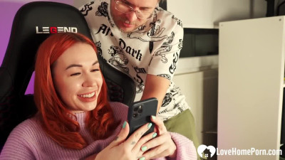 Seductive Redhead Stepsister Trades Blowjob for a Quick Assist