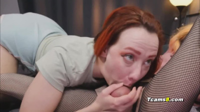 The redhead babe deepthroated Trannys dick.